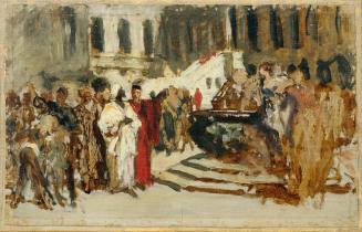 Leopold Carl Müller, Skizze zum Gemälde "Arabische Kaufleute in Venedig", nach 1873, Öl auf Lei ...