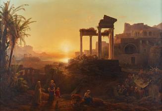 Károly Markó d. Ä., Landschaft mit Sonnenuntergang, 1847, Öl auf Leinwand, 155 x 244 cm, Belved ...
