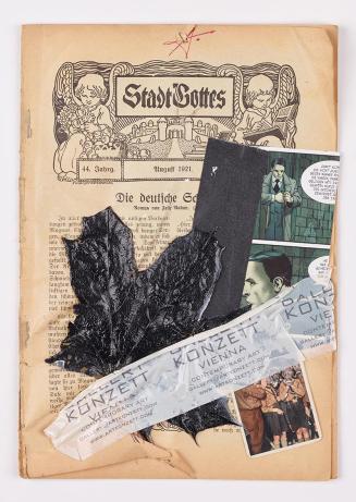 Philipp Goldscheyder, Ohne Titel (Stadt Gottes), undatiert, Collage auf Zeitung, 28 × 19,5 cm,  ...