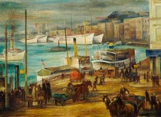 Albert Birkle, Stettiner Hafen (Morgenstimmung), 1931, Öl auf Pappe, 51,8 x 72 cm, Belvedere, W ...
