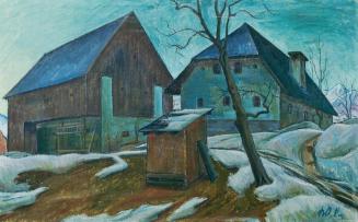 Werner Berg, Der Hof, 1948, Öl auf Leinwand, 76 x 121,5 cm, Artothek des Bundes, Dauerleihgabe  ...