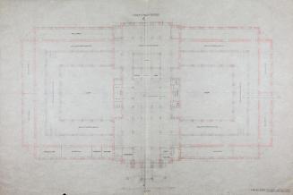 Otto Wagner, Projekt für ein "Haus der Kunst MCM-MM", 1913, Bleistift, rote Kreide, Tusche auf  ...