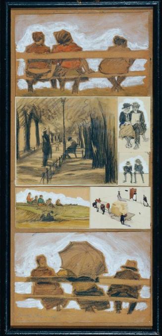 Josef Wawra, Studien aus dem Park (7 Skizzen), undatiert, Kreide, Aquarell auf Papier, 51 x 23  ...