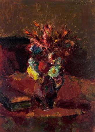 Anton Faistauer, Blumenbouquet mit rotem Tischtuch, 1913, Öl auf Leinwand, 81 x 60 cm, Belveder ...