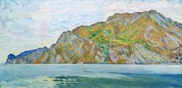 Koloman Moser, Blick von Torbole auf das Westufer des Gardasees, 1912, Öl auf Leinwand, 50 x 10 ...