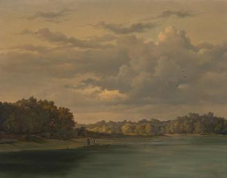 Josef Kriehuber, Praterlandschaft an der Donau, 1856, Öl auf Holz, 37 × 47 cm, Belvedere, Wien, ...