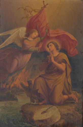 Leopold Kupelwieser, Heiliger Florian mit dem Engel, 1846, Öl auf Holz, 31,2 × 21,4 cm, Belvede ...