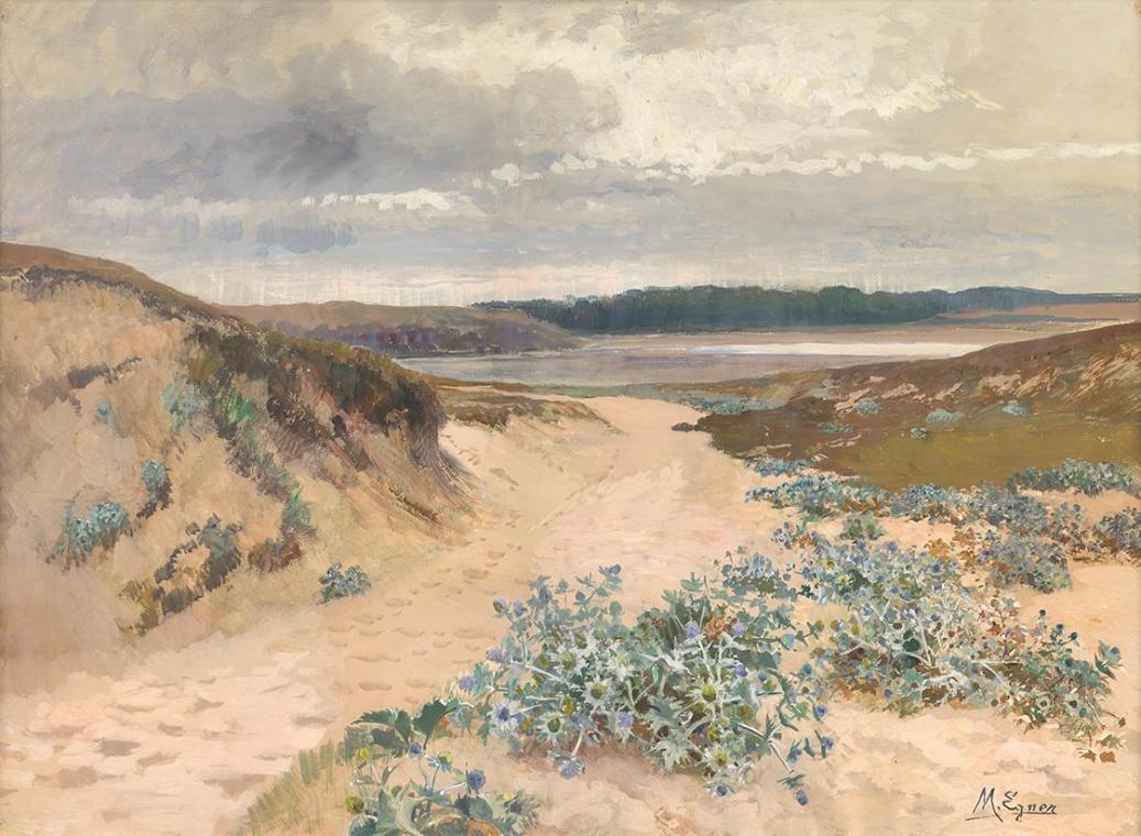 Marie Egner, Dünenlandschaft in der Bretagne, um 1910, Tempera auf Papier, 48,5 x 66,8 cm, Belv ...