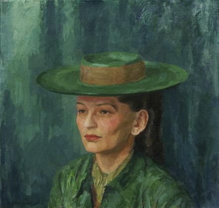 Walther Gamerith, Grete Gamerith mit grünem Hut, 1942, Öl auf Leinwand, 57 x 60,5 cm, Belvedere ...