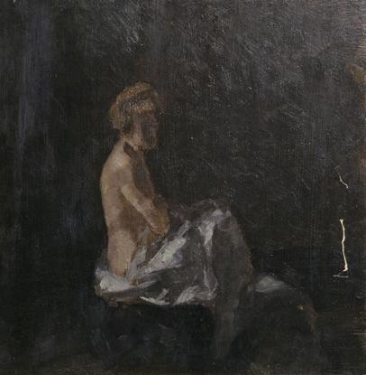 Walther Gamerith, Weiblicher Akt vor dunklem Hintergrund, vor 1949, Öl auf Holz, 46 x 45,5 cm,  ...