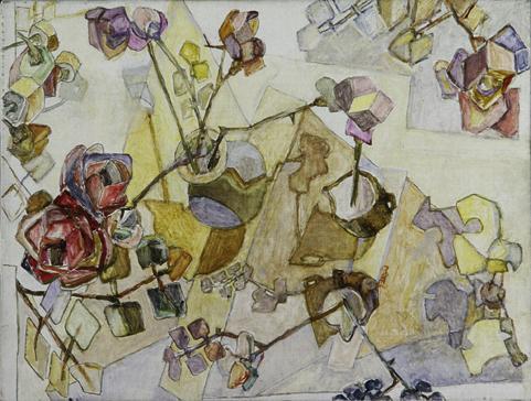 Josef Gabler, Rosen auf Stufen, 1980, Öl auf Leinwand, 40 x 53,5 cm, Belvedere, Wien, Inv.-Nr.  ...