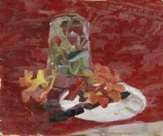 Walther Gamerith, Stillleben mit Wasserglas und Blumen, undatiert, Öl auf Karton, 24 x 28,5 cm, ...