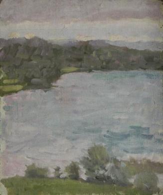 Walther Gamerith, Landschaft am See, vor 1949, Öl auf Leinwand auf Karton, 52 x 43,5 cm, Belved ...
