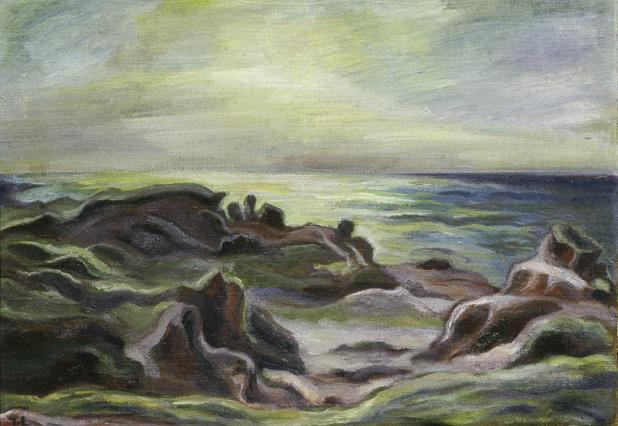 Irma Lang-Scheer, Küstenlandschaft, Öl auf Leinwand auf Karton, 44,5 x 63,5 cm, Belvedere, Wien ...