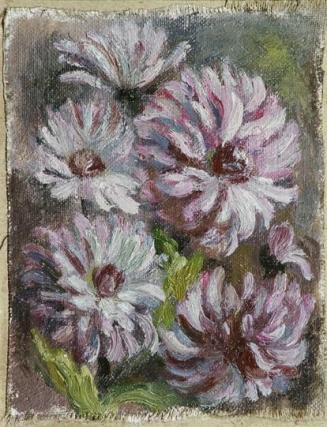 Irma Lang-Scheer, Chrysanthemenblüten, undatiert, Öl auf Leinwand auf Karton, 19,5 x 15 cm, Bel ...