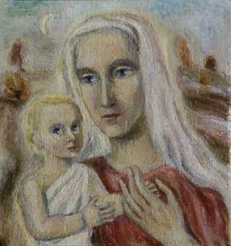 Irma Lang-Scheer, Mutter mit Kind, um 1940, Öl auf Leinwand, 26,7 × 25,7 cm, Belvedere, Wien, I ...