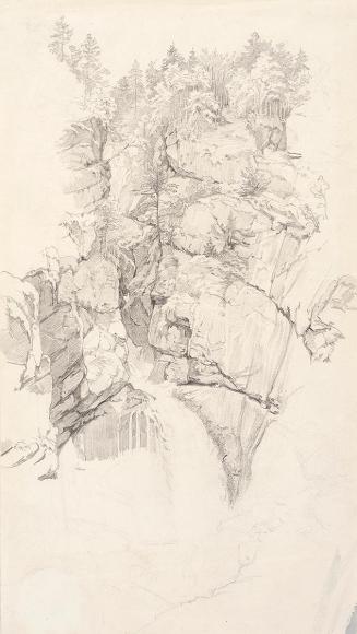 Theodor Alphons, Michelbach bei Hallstatt, Wasserfall, 1882/1894, Bleistift auf Papier, 36 × 21 ...