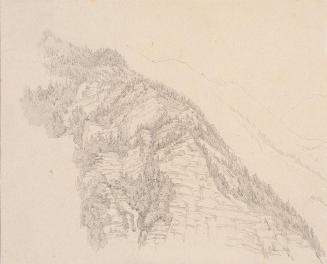 Theodor Alphons, Bergabhang, Felsen und Baumgruppen, um 1892, Bleistift auf Papier, 14,2 × 17,2 ...