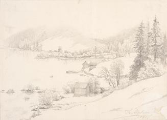 Theodor Alphons, Hallstatt. Weiter Blick am Seeufer, 1891, Bleistift auf Papier, 19,2 × 26,8 cm ...