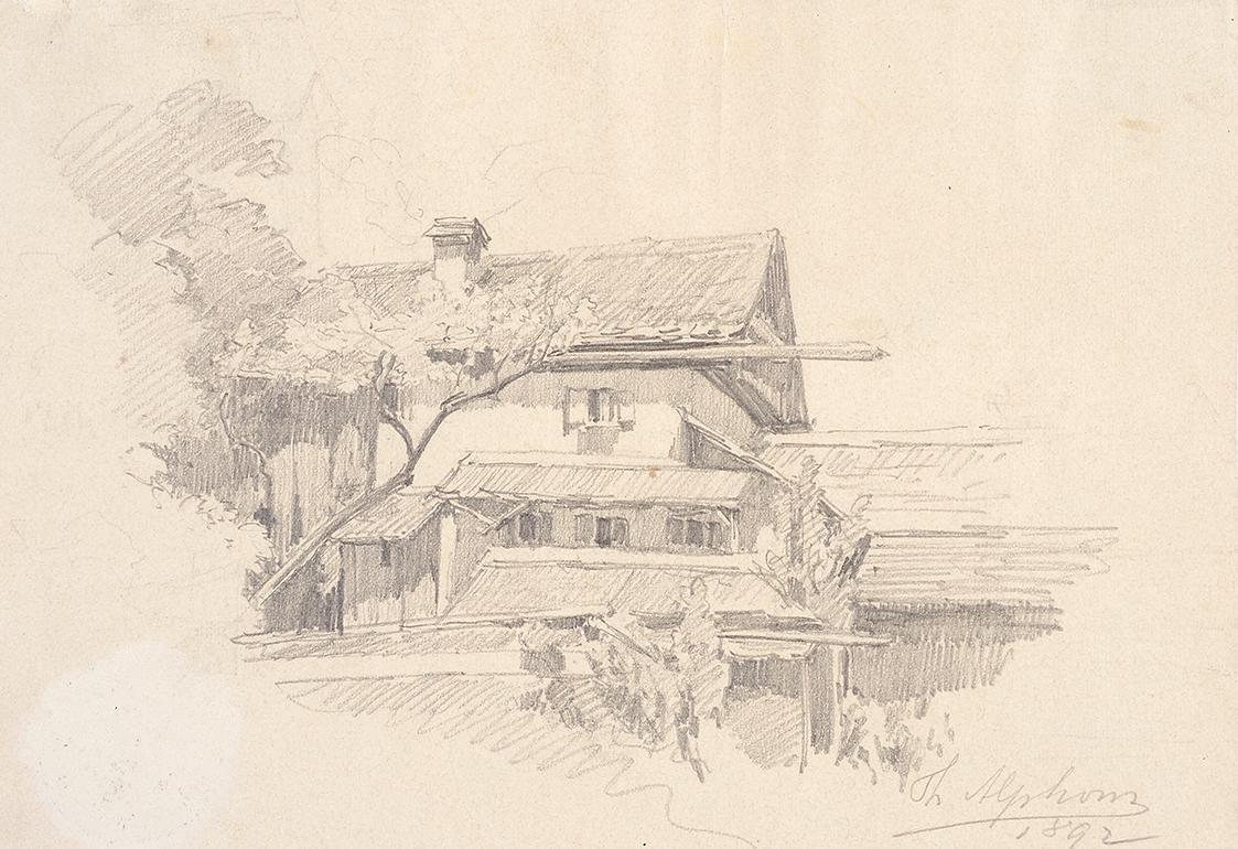 Theodor Alphons, Bauernhaus, 1892, Bleistift auf Papier, 14,7 × 21,5 cm, Belvedere, Wien, Inv.- ...