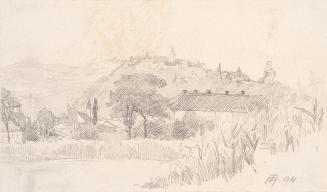Theodor Alphons, Blick auf den Grazer Schlossberg von Nordwesten, 1894, Bleistift auf Papier, 1 ...