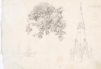 Theodor Alphons, Laubwerk, Turmhelm, Schiff, um 1880/1890, Bleistift auf Papier, 12,6 × 18,6 cm ...