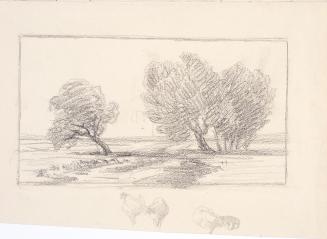 Theodor Alphons, Landschaftsskizze, Hühner, um 1880/1890, Bleistift auf Papier, 14 × 21 cm, Bel ...