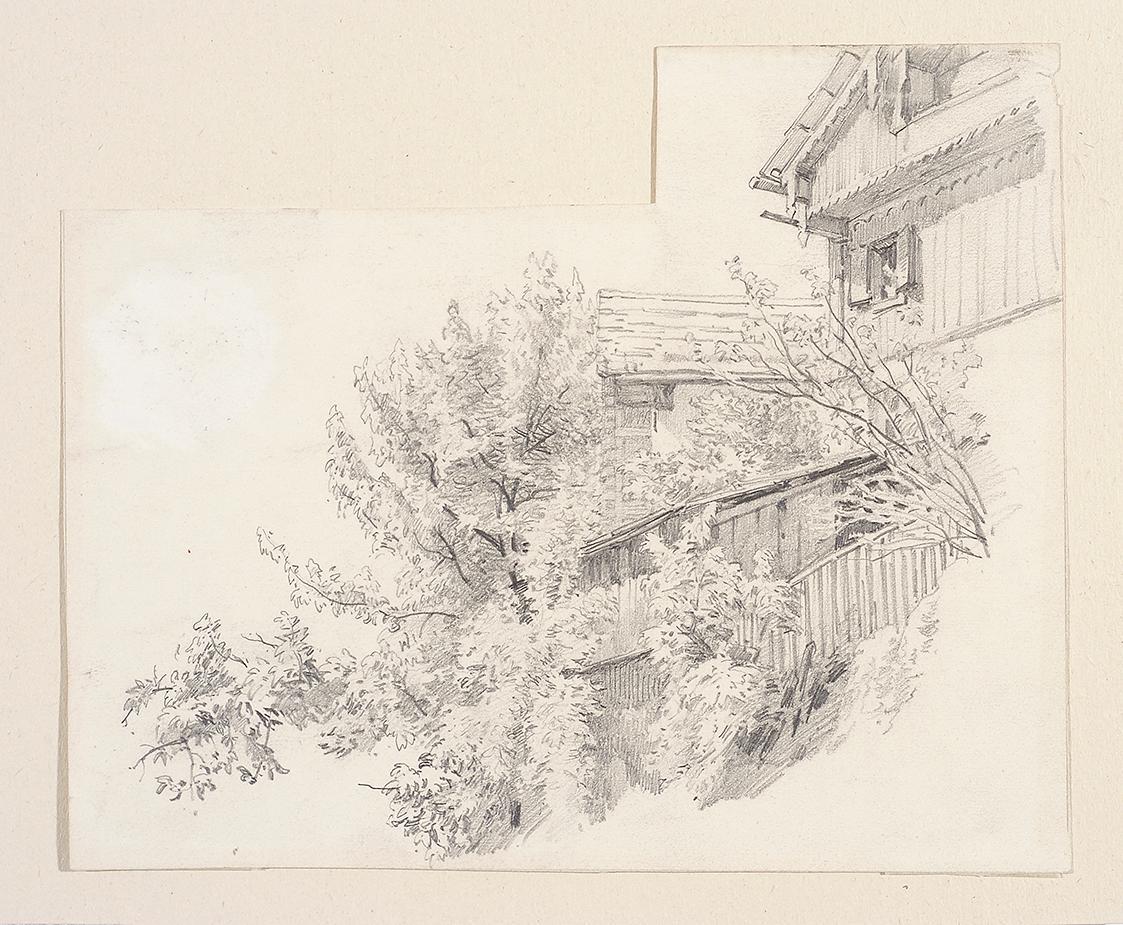 Theodor Alphons, Bauernhaus im Grünen, um 1892, Bleistift auf Papier, 16,5 × 20 cm, Belvedere,  ...