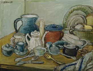 Franz von Zülow, Stillleben mit Küchengeschirr, 1934, Öl auf Leinwand, 59,2 × 76,3 cm, Belveder ...