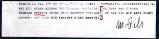Margot Pilz, Ausschnitte der Polizeiprotokolle, 1978, Xerokopie, 10,5 × 42 cm, Belvedere, Wien, ...