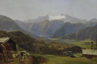 Friedrich Loos, Blick von der Hütteneckalm auf den Hallstätter See und den Dachstein, um 1830/1 ...