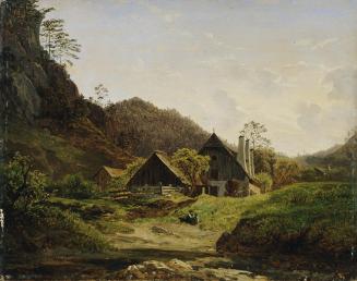Ferdinand Waldmüller, Landschaft mit Hammerschmiede, 1836, Öl auf Holz, 30,5 x 37,5 cm, Belvede ...
