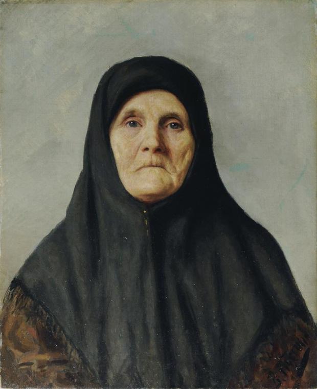 Wladimir Nikolajewitsch Ptscholin, Bildnis einer ukrainischen Bäuerin, um 1900, Öl auf Leinwand ...