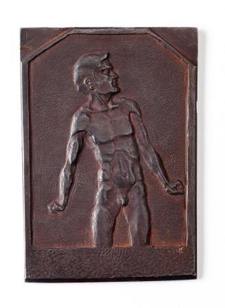 Fritz Wotruba, Männliche Figur, Relief, frühe 1920er Jahre, Stahlblech, Stahlschnitt, 10,4 × 7, ...