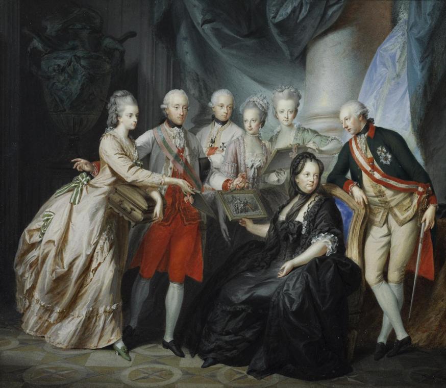 Friedrich Heinrich Füger, Kaiserin Maria Theresia (1717-1780) im Kreise ihrer Kinder, 1776, Tem ...