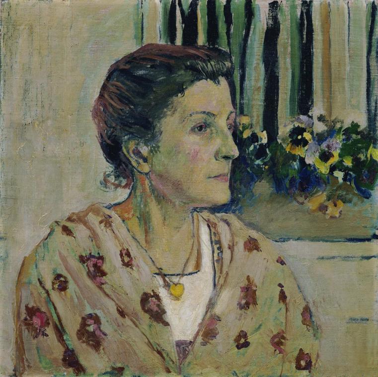 Koloman Moser, Charlotte Moser, Schwester des Künstlers, um 1910, Öl auf Leinwand, 50 x 50 cm,  ...