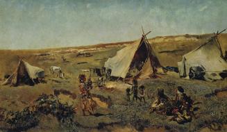 Anton Romako, Zigeunerlager in der Puszta, um 1875/1880, Öl auf Leinwand, 40,5 x 69,5 cm, Belve ...
