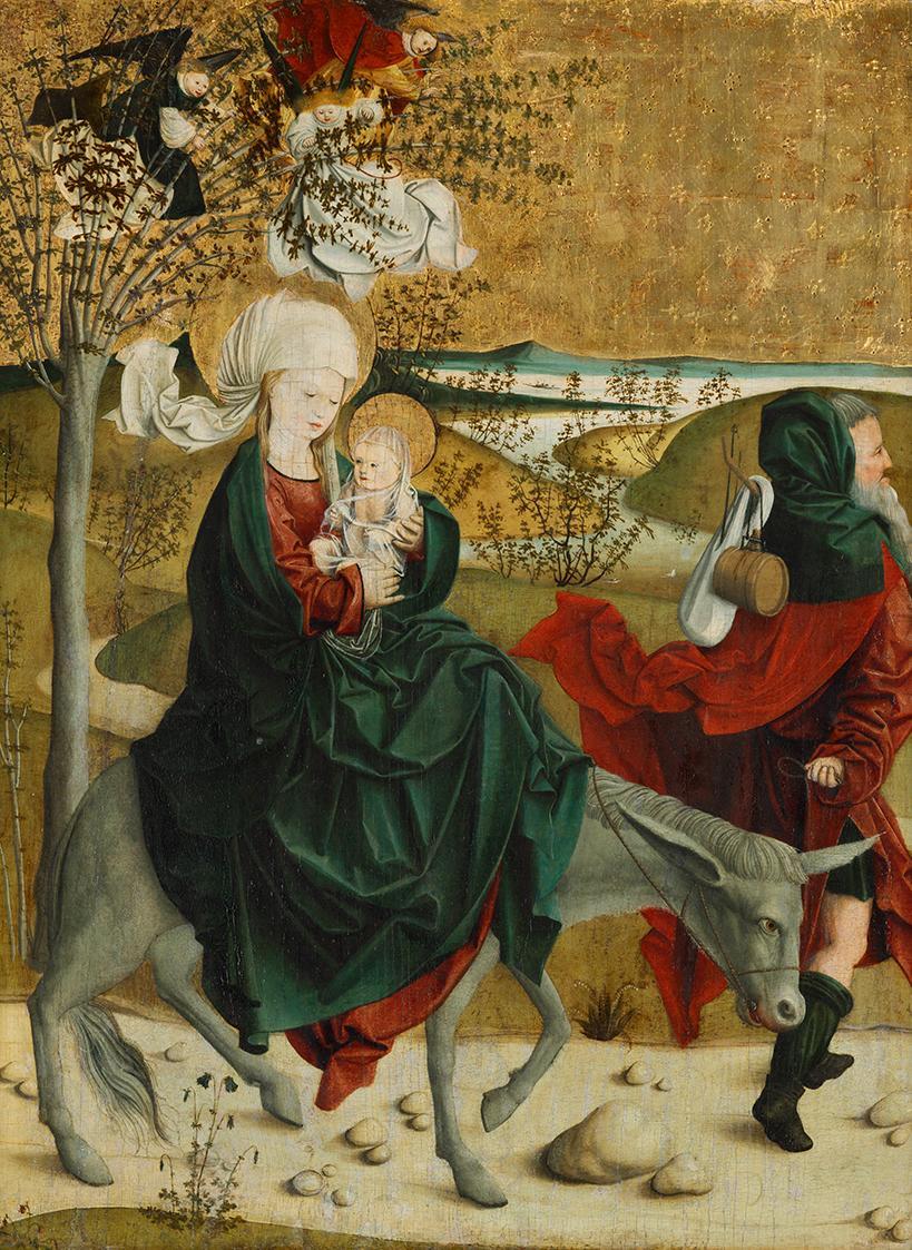 Meister von Mondsee, Flucht nach Ägypten, um 1497, Malerei auf Tannenholz, 57,5 x 45 cm, Belved ...
