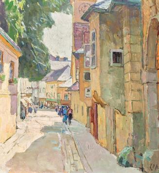 Carl Moll, Die Dr. Seipel-Straße in Mödling, 1942, Öl auf Leinwand, 54 x 50 cm, Belvedere, Wien ...