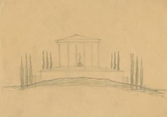 Gustinus Ambrosi, Skizze für einen Tempel in Landschaft, um 1950, Bleistift auf Papier, gefalte ...