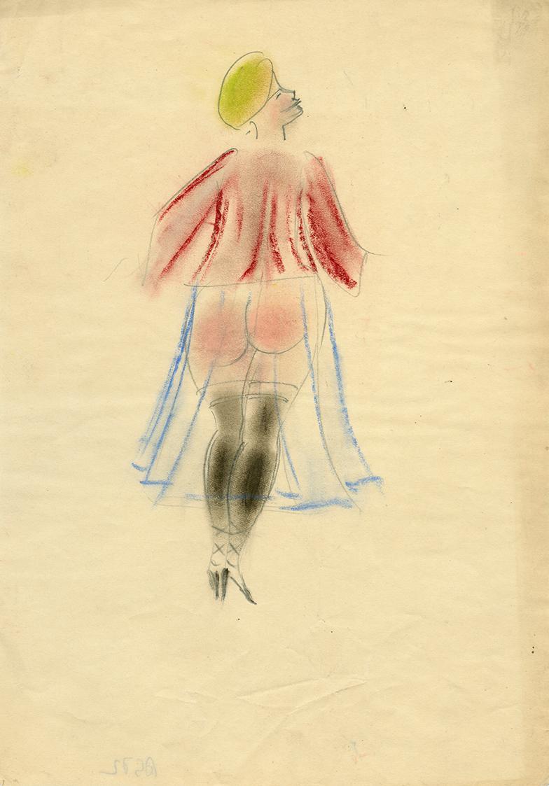 Gustinus Ambrosi, Erotische Skizze mit Rückenansicht eines stehenden weiblichen Halbakts, um 19 ...