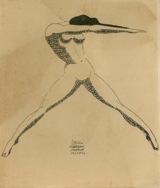 Gustinus Ambrosi, Studie. Stehender weiblicher Akt in weiter Schrittstellung, 1916, Tusche auf  ...