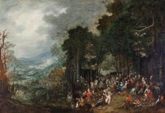 Johann Jakob Hartmann, Landschaft mit Festgesellschaft, undatiert, Öl auf Holz, 78 x 113 cm, Be ...