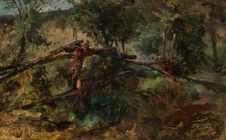 Johann Till, Waldweg mit Zaun, undatiert, Öl auf Karton, 18,5 x 28 cm, Belvedere, Wien, Inv.-Nr ...