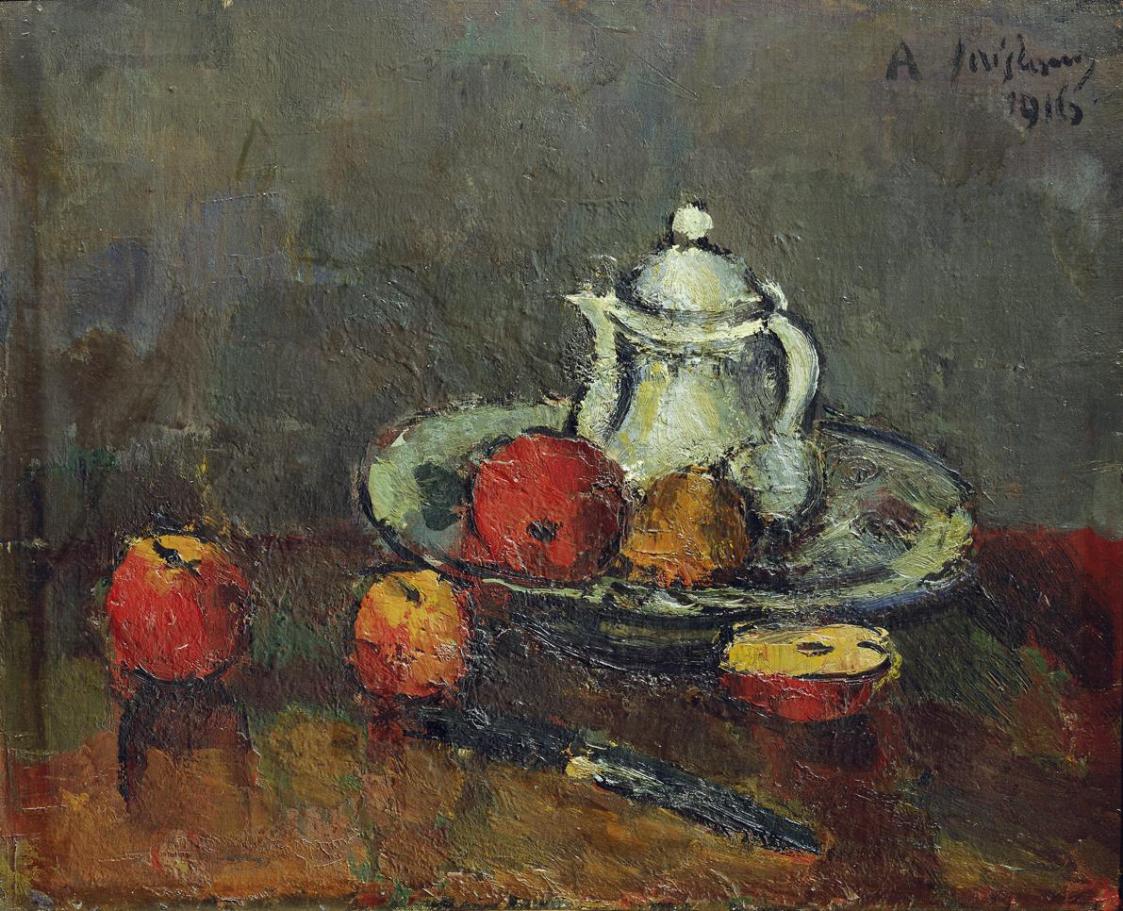 Anton Faistauer, Apfelstillleben, 1916, Öl auf Karton, 45 x 55 cm, Belvedere, Wien, Inv.-Nr. 45 ...