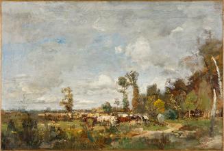 Emil Jakob Schindler, Weidendes Vieh in Holland, um 1875, Öl auf Leinwand, 55,5 x 82 cm, Belved ...