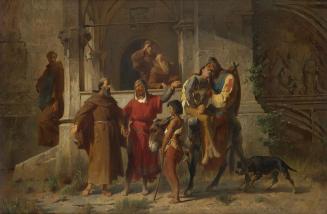 Johann Till, Studie zum Gemälde "Heimkehrende Kreuzfahrer", 1864, Öl auf Leinwand, 13,8 × 9,7 c ...