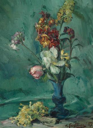 Anton Faistauer, Blumen in blauer Vase und Schlüsselblumenstrauß, 1907, Öl auf Leinwand, 58 × 4 ...