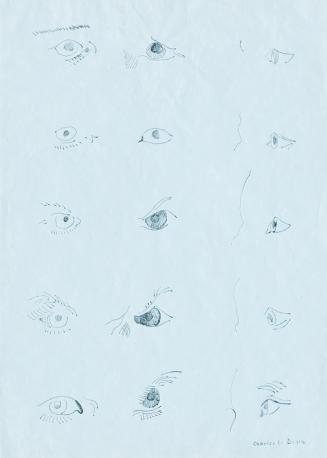 Christine Hohenbüchler, Charles le Brun, 1993, Tusche auf blauem Papier, 29,4 × 20,9 cm, Belved ...