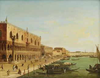 Carlo Grubacs, Der Dogenpalast in Venedig mit Riva degli Schiavoni, um 1850, Öl auf Leinwand, 2 ...